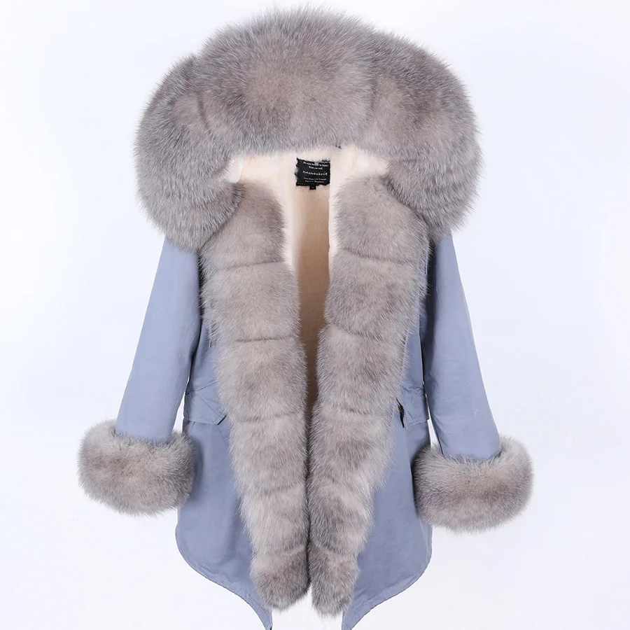 MAOMAOKONG 2026 Winter Women Coat Natural Fox Fur Collar Cuff Black Jackets Outwear Thick Luxury Real Fur Parka Women's Fur Coat