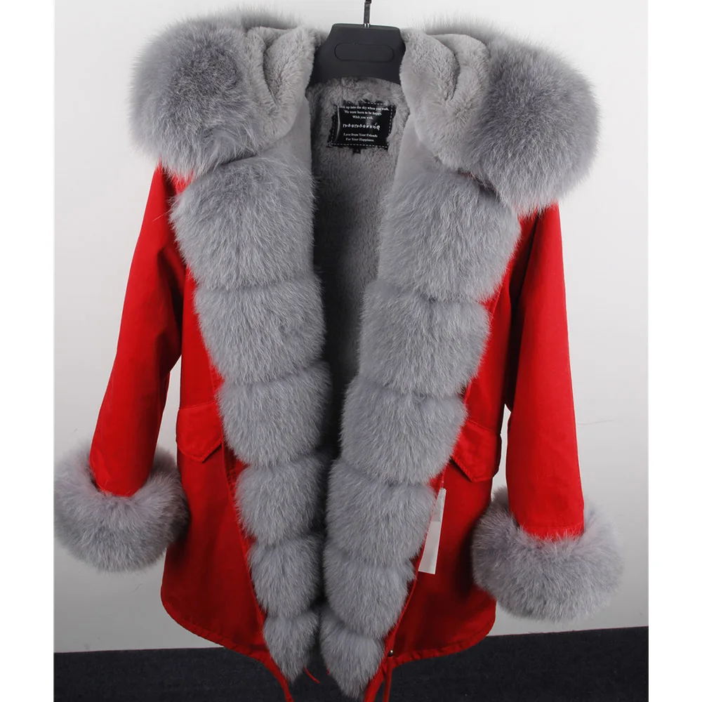 MAOMAOKONG 2026 Winter Women Coat Natural Fox Fur Collar Cuff Black Jackets Outwear Thick Luxury Real Fur Parka Women's Fur Coat