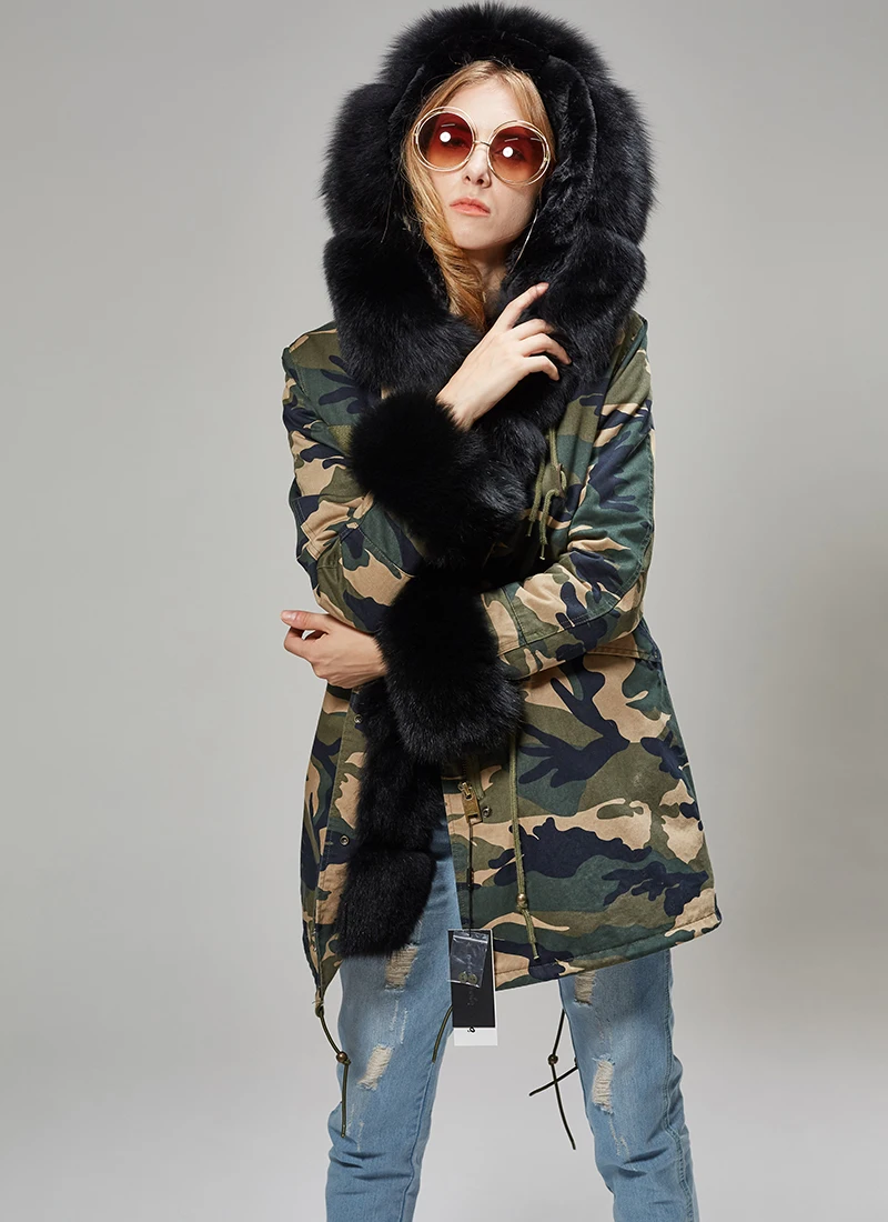 MAOMAOKONG 2026 Winter Women Coat Natural Fox Fur Collar Cuff Black Jackets Outwear Thick Luxury Real Fur Parka Women's Fur Coat