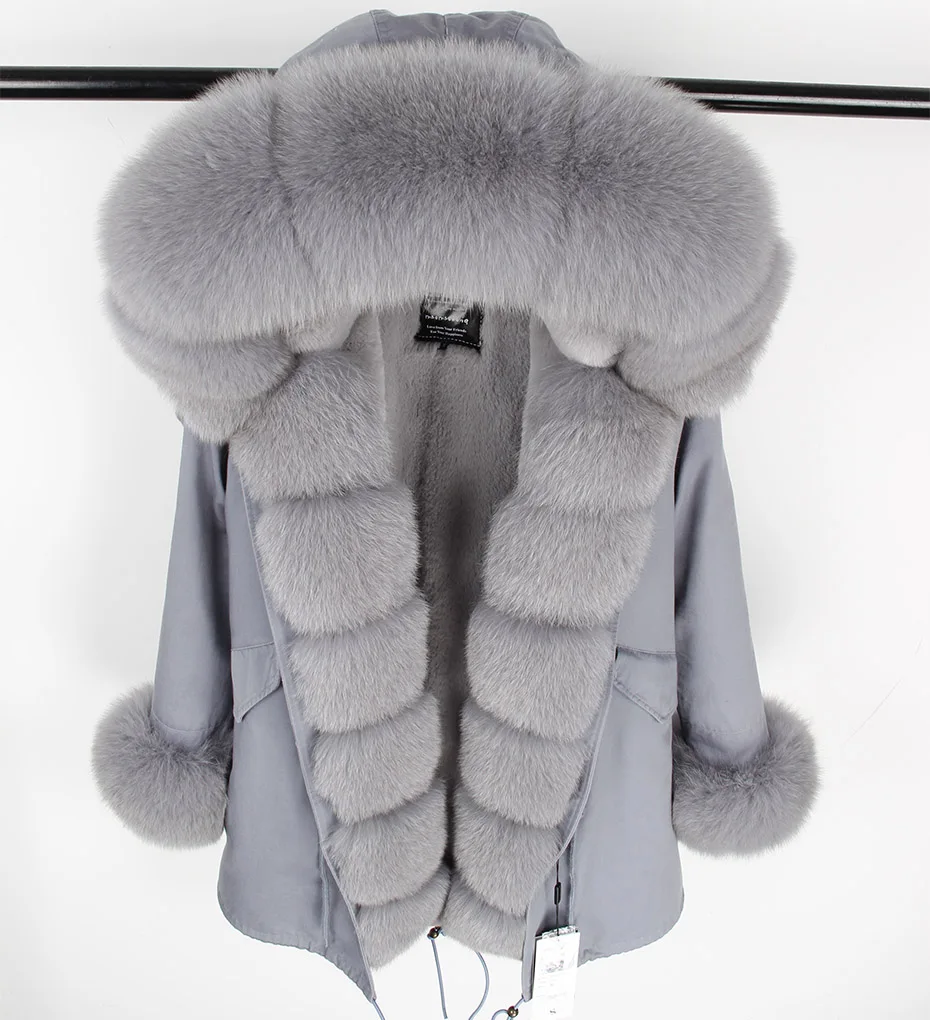 MAOMAOKONG 2026 Winter Women Coat Natural Fox Fur Collar Cuff Black Jackets Outwear Thick Luxury Real Fur Parka Women's Fur Coat
