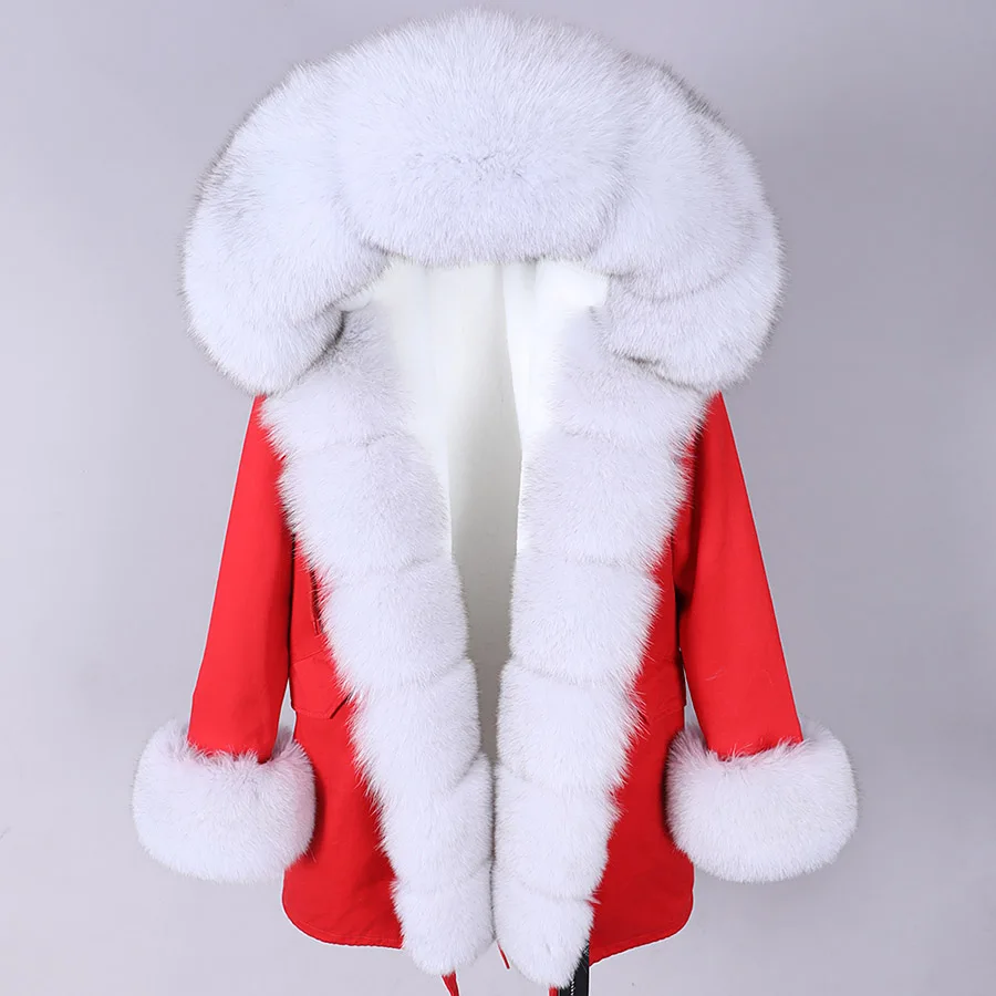 MAOMAOKONG 2026 Winter Women Coat Natural Fox Fur Collar Cuff Black Jackets Outwear Thick Luxury Real Fur Parka Women's Fur Coat
