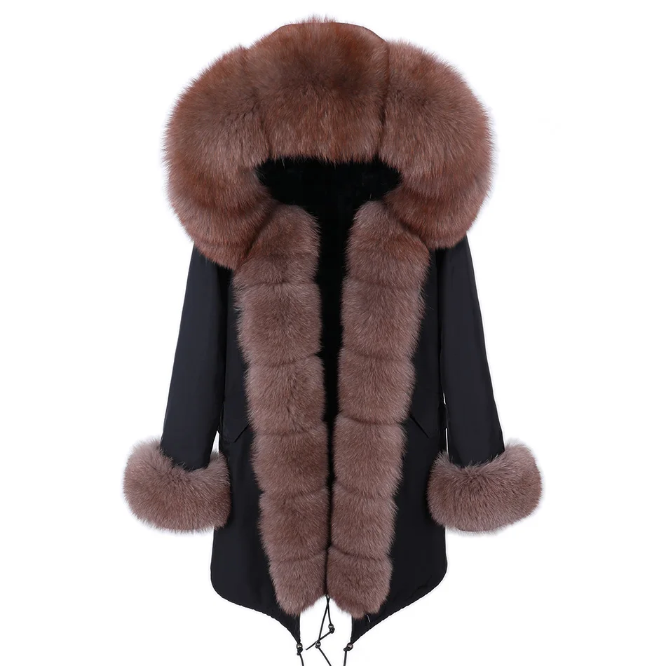 MAOMAOKONG 2026 Winter Women Coat Natural Fox Fur Collar Cuff Black Jackets Outwear Thick Luxury Real Fur Parka Women's Fur Coat