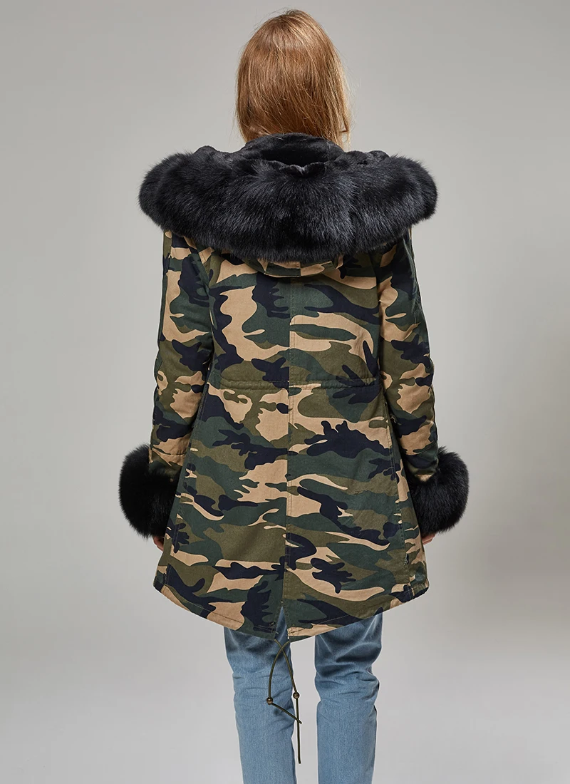 MAOMAOKONG 2026 Winter Women Coat Natural Fox Fur Collar Cuff Black Jackets Outwear Thick Luxury Real Fur Parka Women's Fur Coat