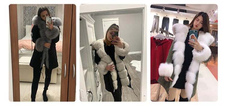 MAOMAOKONG 2026 Winter Women Coat Natural Fox Fur Collar Cuff Black Jackets Outwear Thick Luxury Real Fur Parka Women's Fur Coat