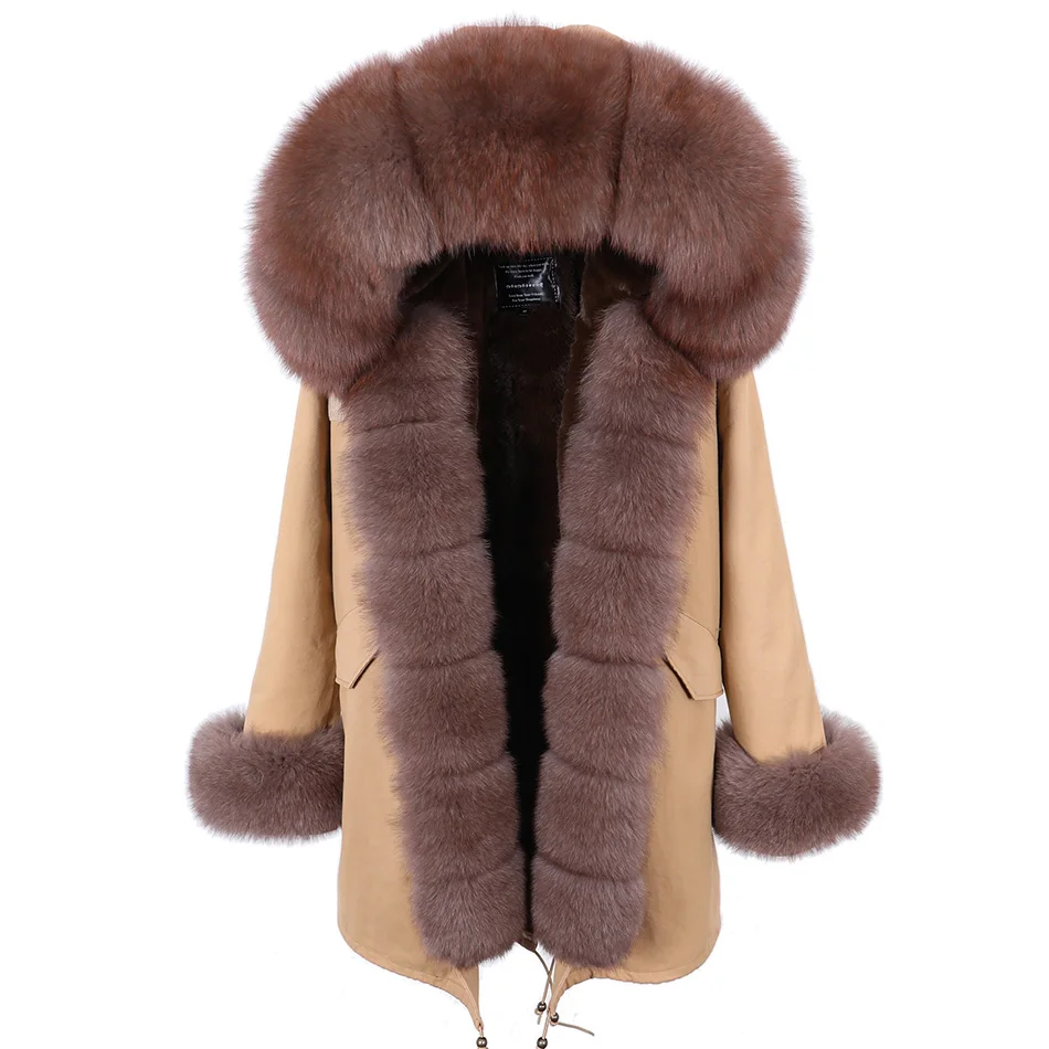 MAOMAOKONG 2026 Winter Women Coat Natural Fox Fur Collar Cuff Black Jackets Outwear Thick Luxury Real Fur Parka Women's Fur Coat