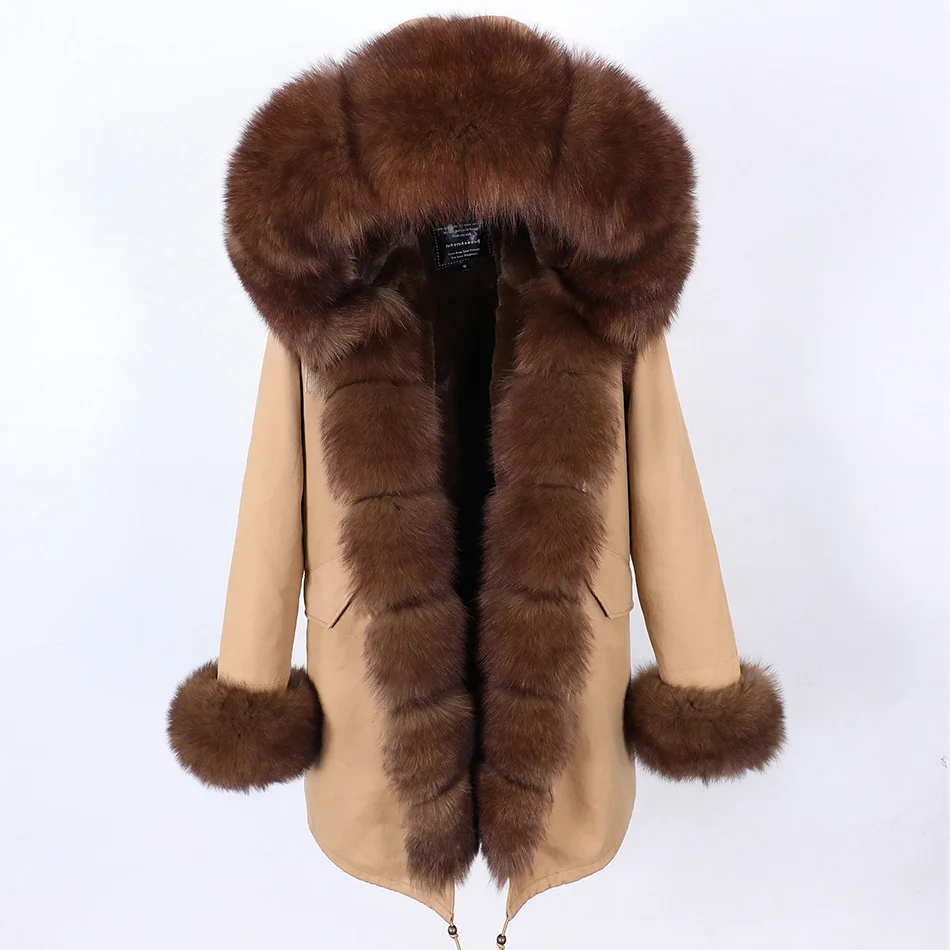 MAOMAOKONG 2026 Winter Women Coat Natural Fox Fur Collar Cuff Black Jackets Outwear Thick Luxury Real Fur Parka Women's Fur Coat