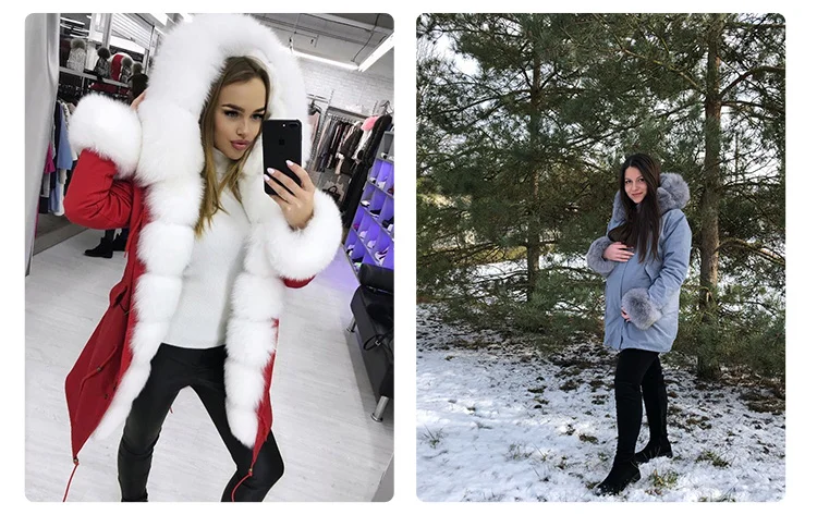 MAOMAOKONG 2026 Winter Women Coat Natural Fox Fur Collar Cuff Black Jackets Outwear Thick Luxury Real Fur Parka Women's Fur Coat