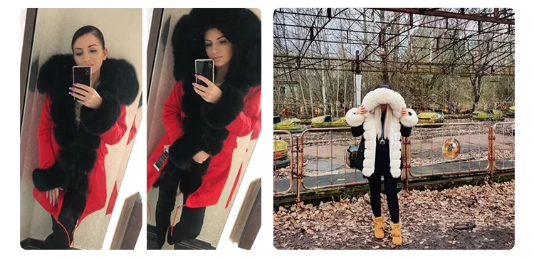 MAOMAOKONG 2026 Winter Women Coat Natural Fox Fur Collar Cuff Black Jackets Outwear Thick Luxury Real Fur Parka Women's Fur Coat