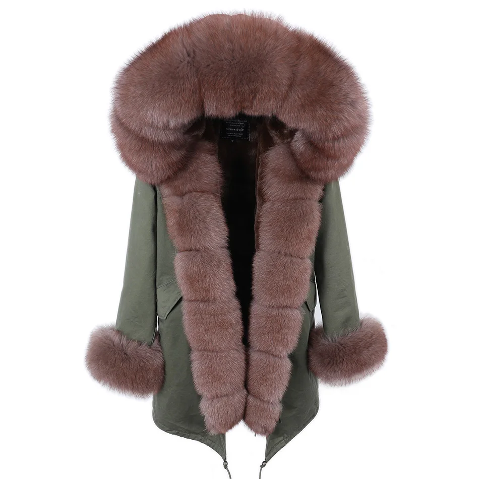 MAOMAOKONG 2026 Winter Women Coat Natural Fox Fur Collar Cuff Black Jackets Outwear Thick Luxury Real Fur Parka Women's Fur Coat