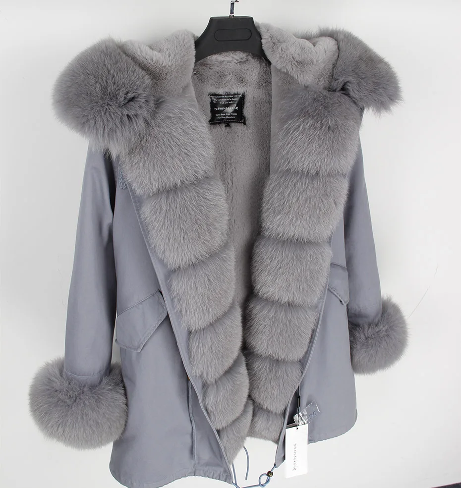 MAOMAOKONG 2026 Winter Women Coat Natural Fox Fur Collar Cuff Black Jackets Outwear Thick Luxury Real Fur Parka Women's Fur Coat