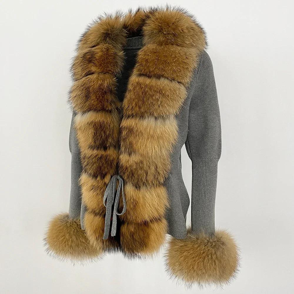 OFTBUY 2024 New Autumn Winter Jacket Women Natural Real Raccoon Fox Fur Collar Cuffs 100% Cotton Sweater Streetwear Outerwear