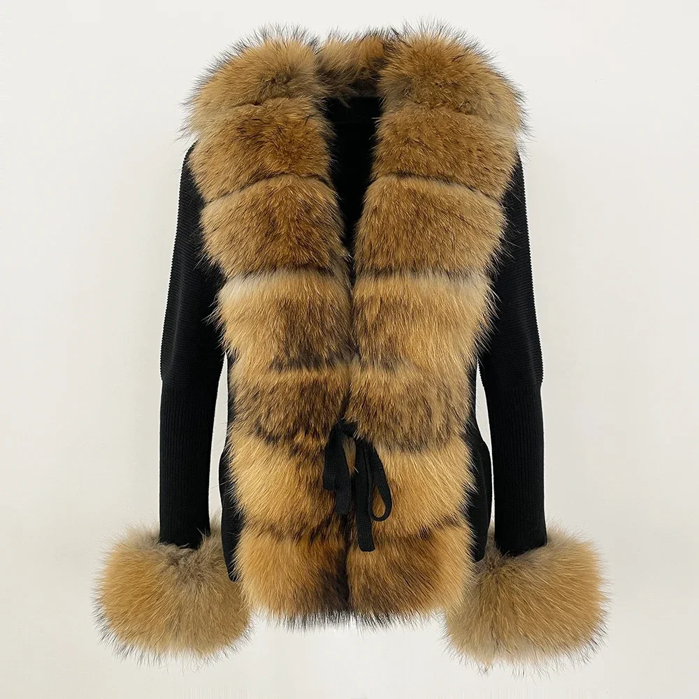 OFTBUY 2024 New Autumn Winter Jacket Women Natural Real Raccoon Fox Fur Collar Cuffs 100% Cotton Sweater Streetwear Outerwear