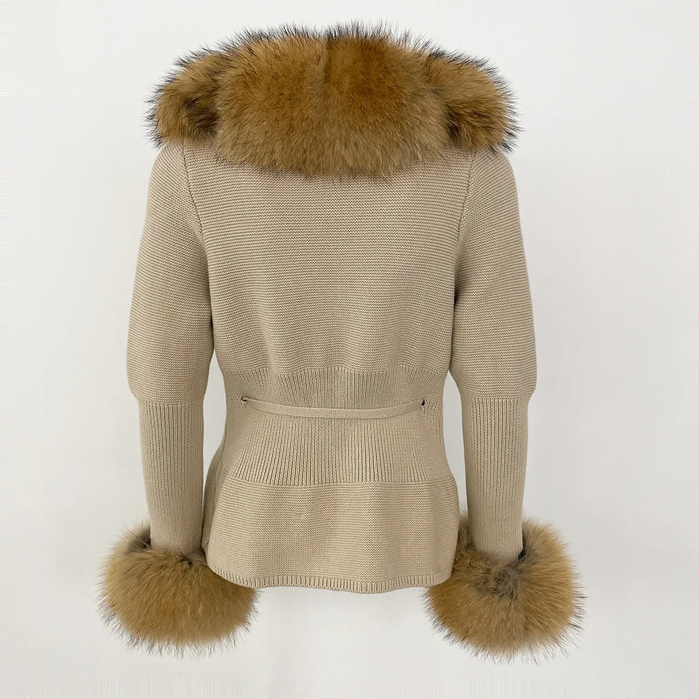 OFTBUY 2024 New Autumn Winter Jacket Women Natural Real Raccoon Fox Fur Collar Cuffs 100% Cotton Sweater Streetwear Outerwear