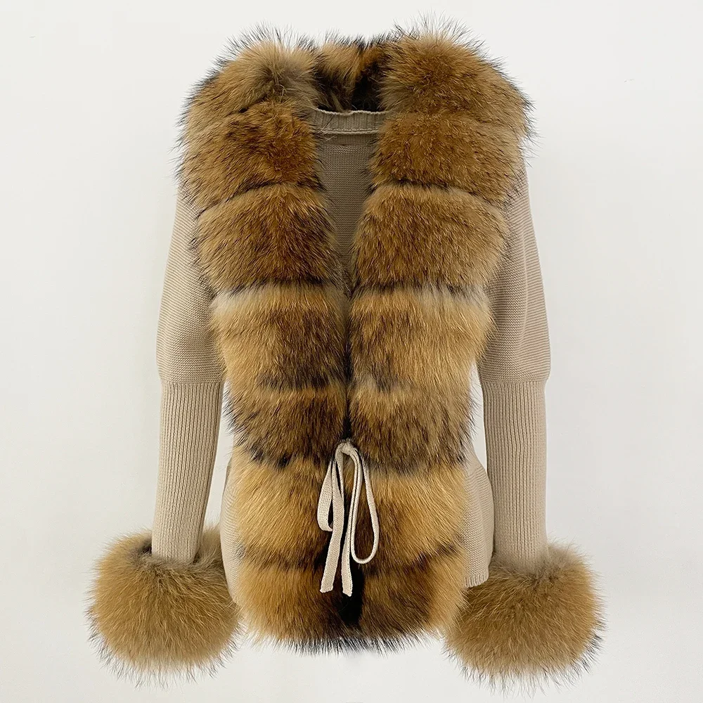 OFTBUY 2024 New Autumn Winter Jacket Women Natural Real Raccoon Fox Fur Collar Cuffs 100% Cotton Sweater Streetwear Outerwear