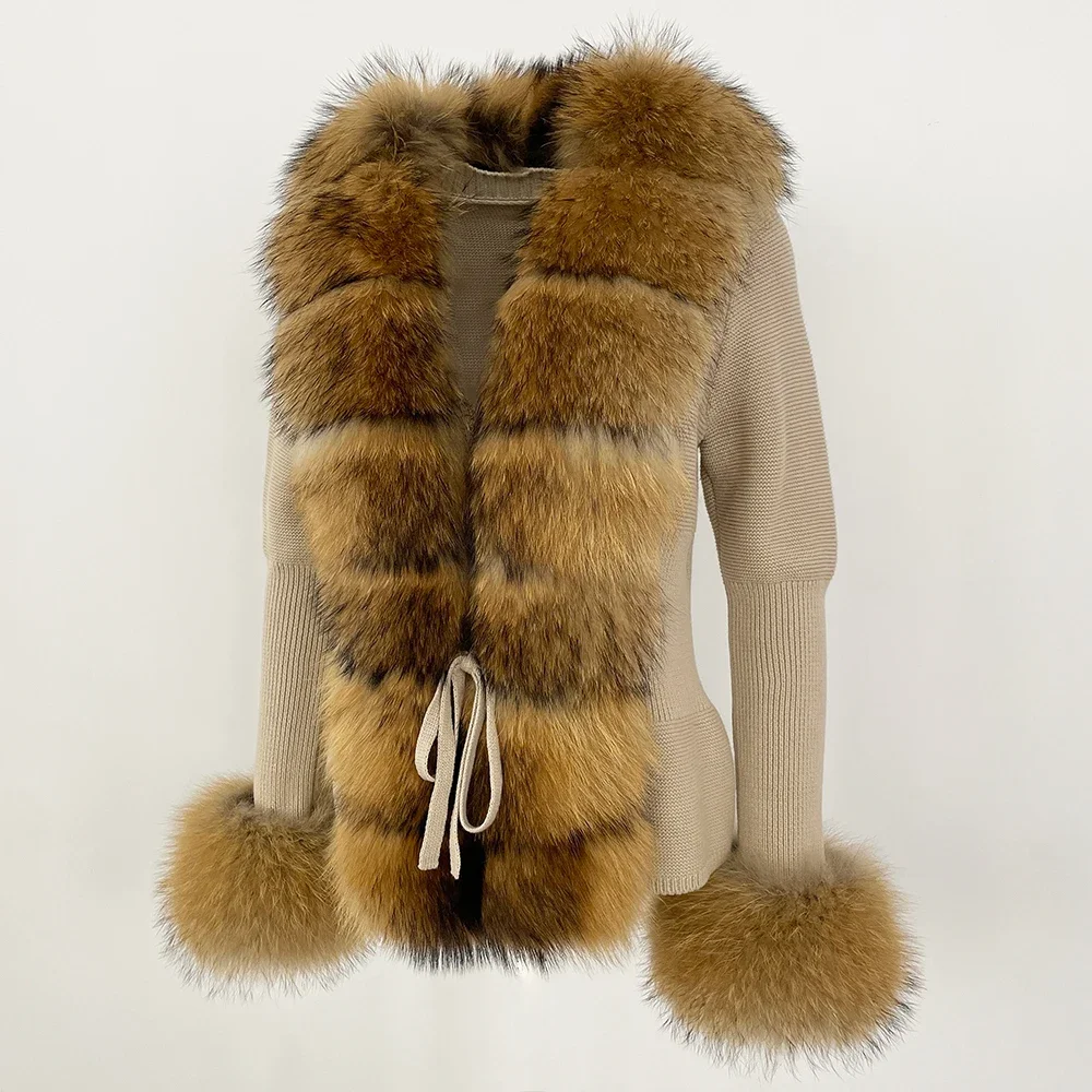 OFTBUY 2024 New Autumn Winter Jacket Women Natural Real Raccoon Fox Fur Collar Cuffs 100% Cotton Sweater Streetwear Outerwear