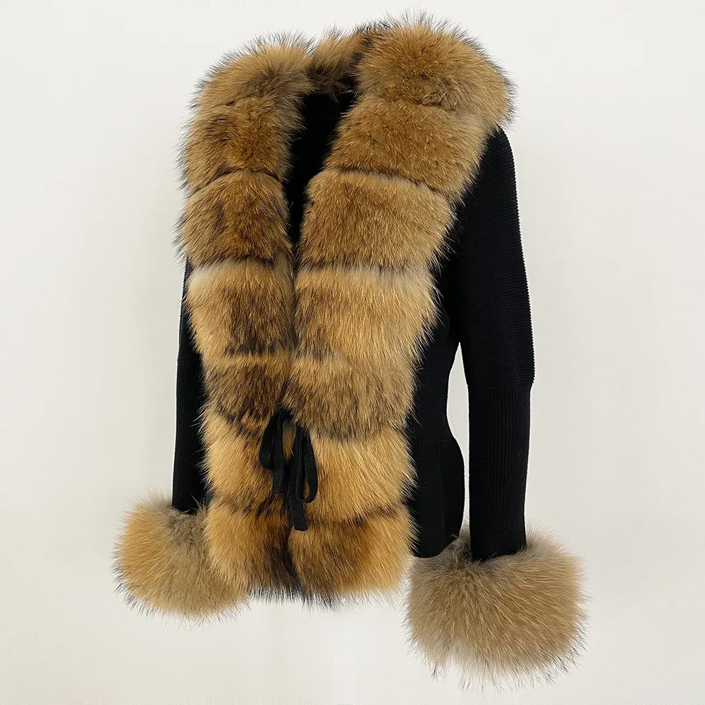 OFTBUY 2024 New Autumn Winter Jacket Women Natural Real Raccoon Fox Fur Collar Cuffs 100% Cotton Sweater Streetwear Outerwear