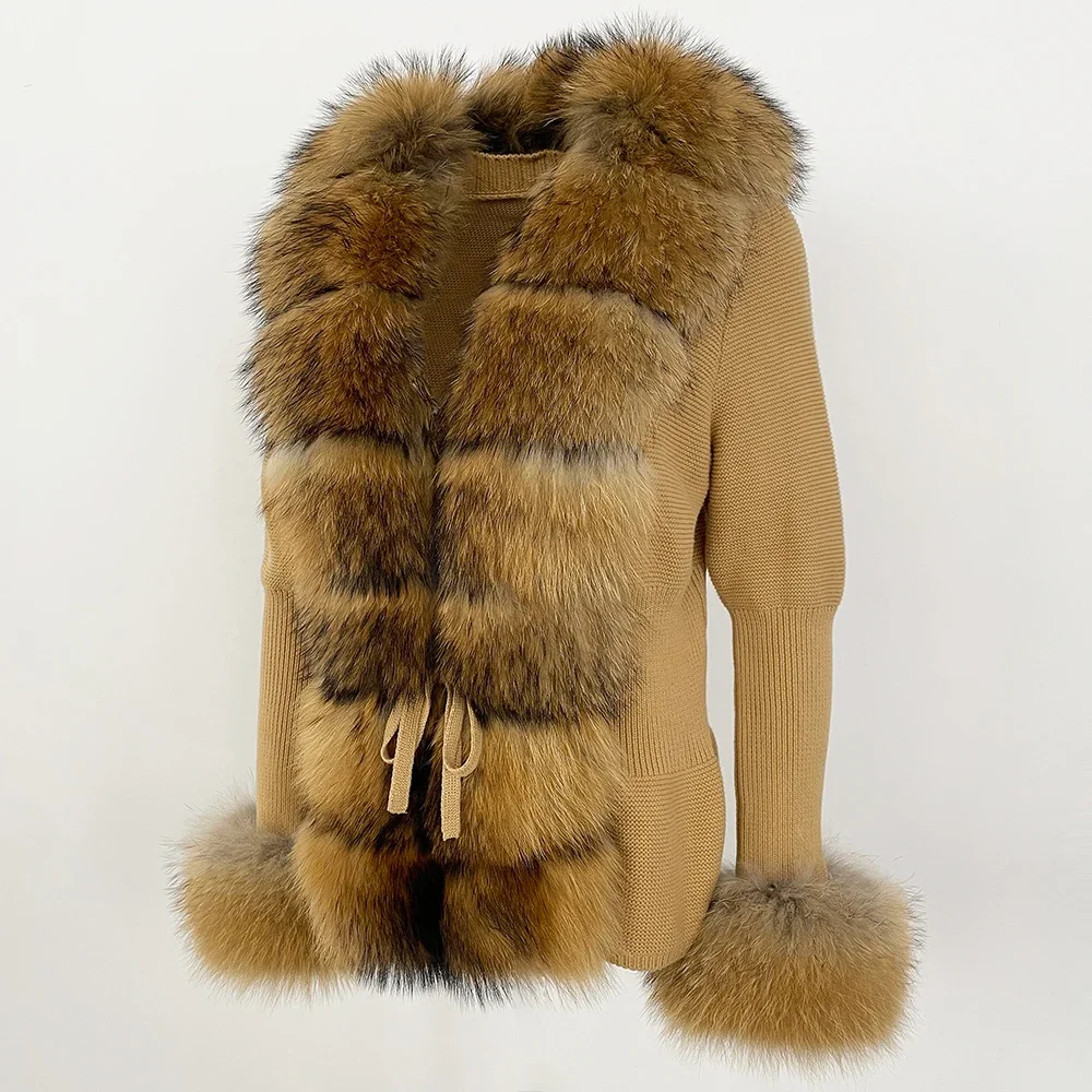 OFTBUY 2024 New Autumn Winter Jacket Women Natural Real Raccoon Fox Fur Collar Cuffs 100% Cotton Sweater Streetwear Outerwear