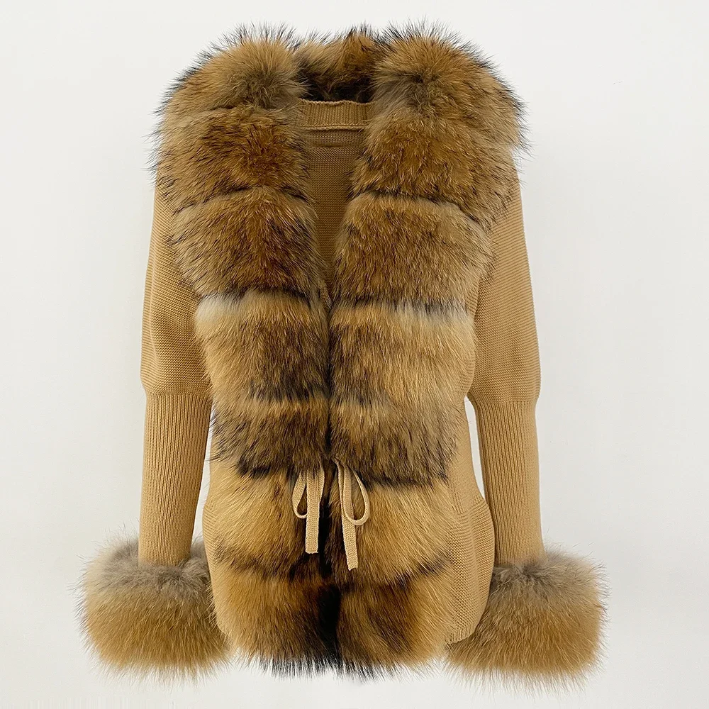 OFTBUY 2024 New Autumn Winter Jacket Women Natural Real Raccoon Fox Fur Collar Cuffs 100% Cotton Sweater Streetwear Outerwear