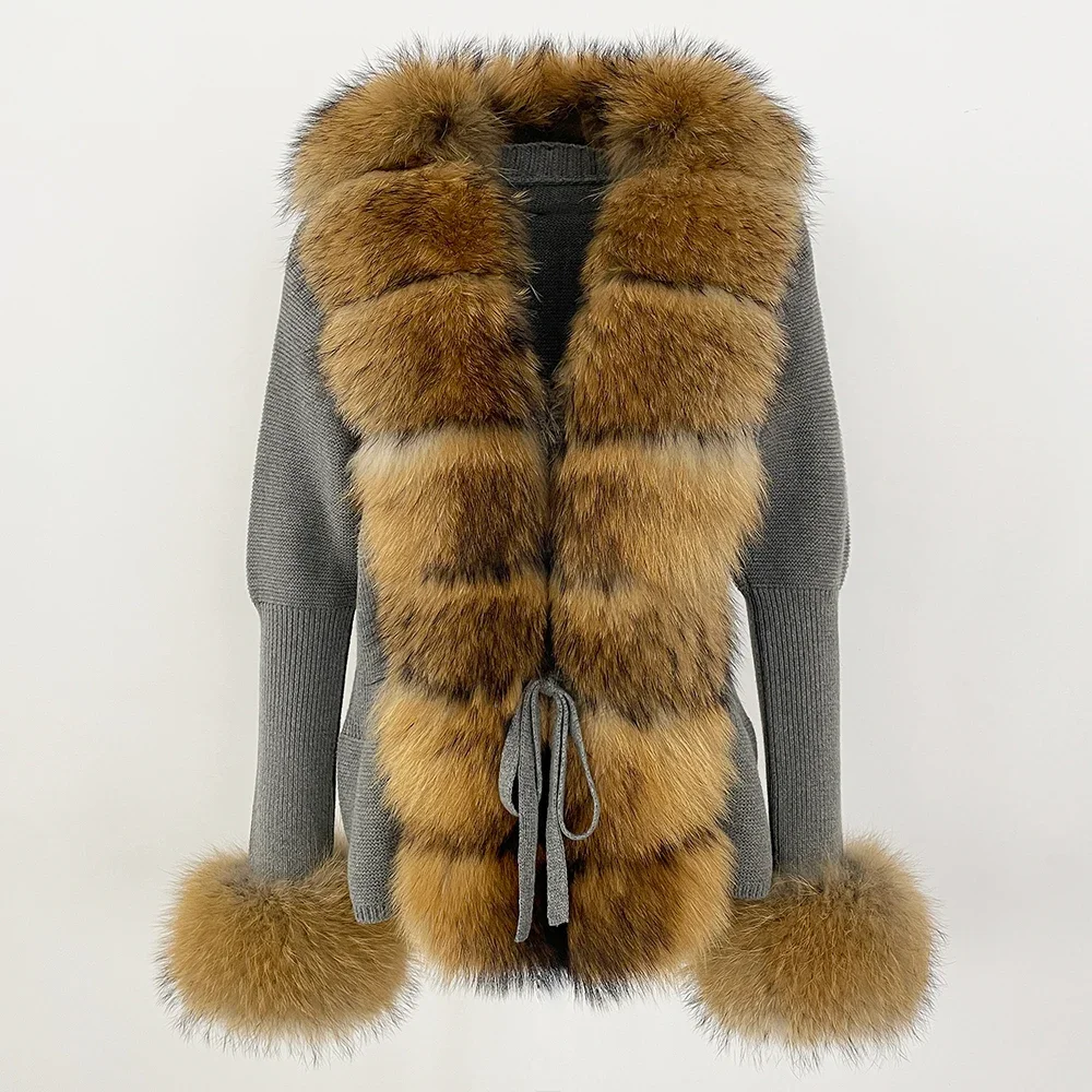 OFTBUY 2024 New Autumn Winter Jacket Women Natural Real Raccoon Fox Fur Collar Cuffs 100% Cotton Sweater Streetwear Outerwear