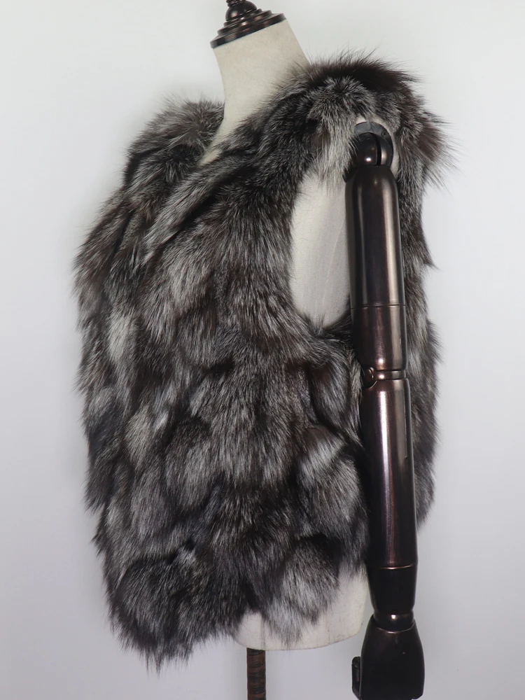 Natural Warm Silver Fox Fur Gilets Girls Short Style Fashion Fox Fur Sleeveless Jacket Autumn and Winter Women Real Fox Fur Vest
