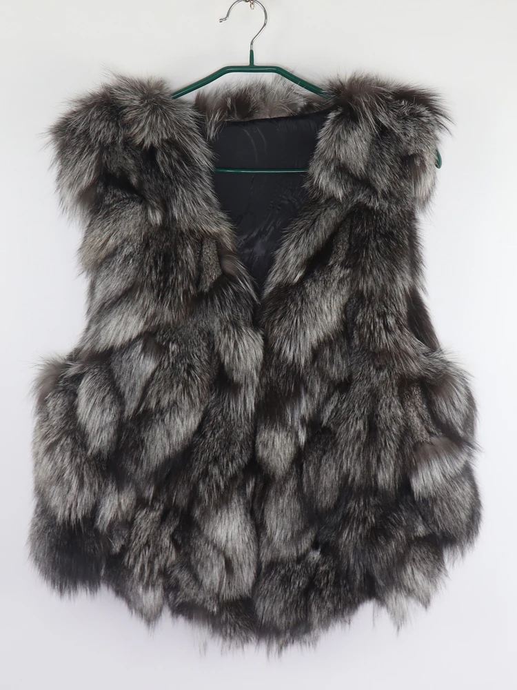 Natural Warm Silver Fox Fur Gilets Girls Short Style Fashion Fox Fur Sleeveless Jacket Autumn and Winter Women Real Fox Fur Vest