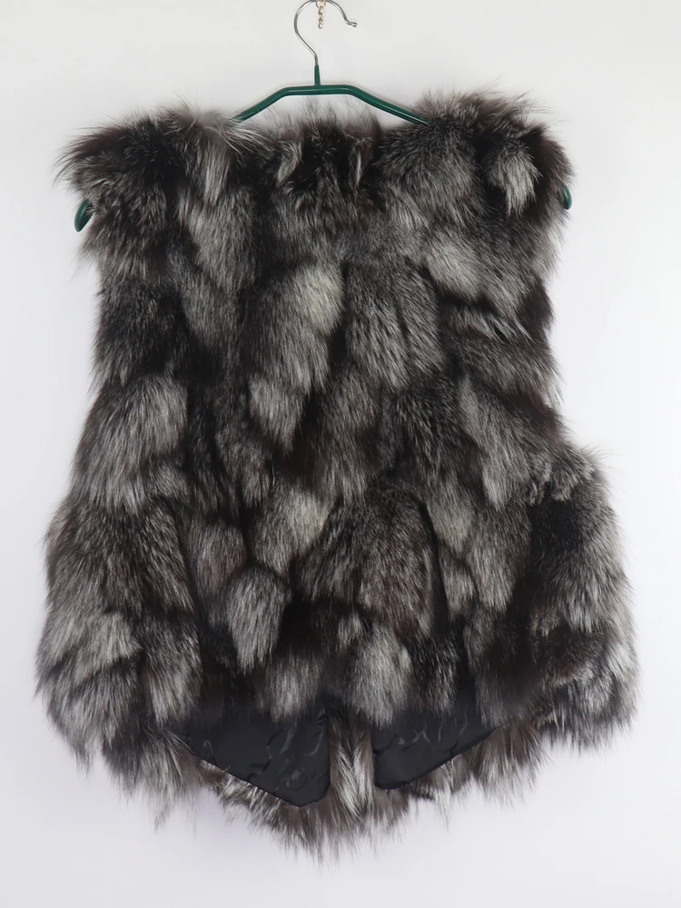 Natural Warm Silver Fox Fur Gilets Girls Short Style Fashion Fox Fur Sleeveless Jacket Autumn and Winter Women Real Fox Fur Vest