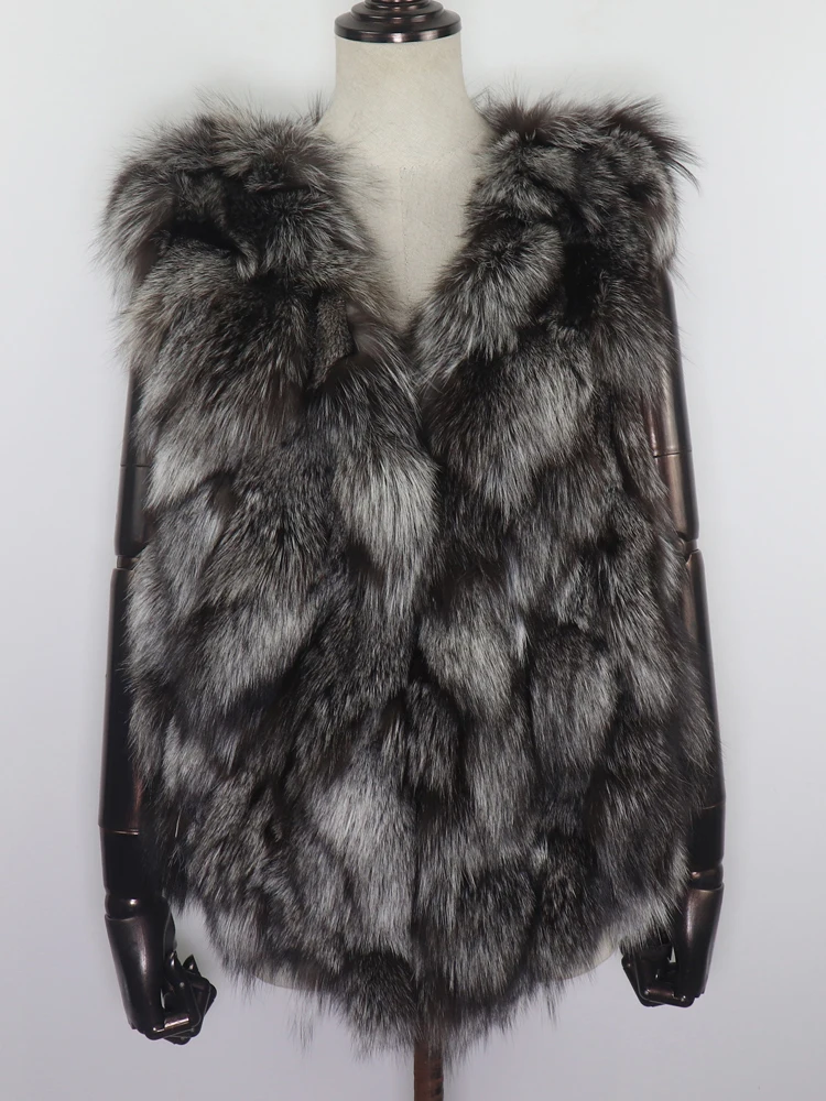 Natural Warm Silver Fox Fur Gilets Girls Short Style Fashion Fox Fur Sleeveless Jacket Autumn and Winter Women Real Fox Fur Vest