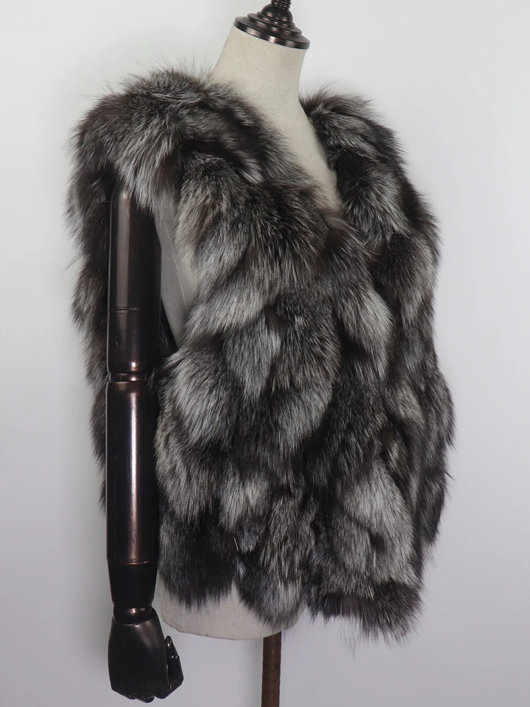 Natural Warm Silver Fox Fur Gilets Girls Short Style Fashion Fox Fur Sleeveless Jacket Autumn and Winter Women Real Fox Fur Vest