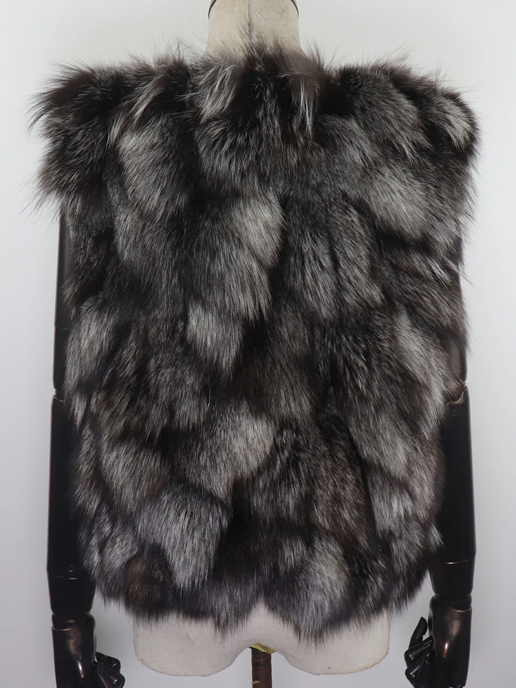 Natural Warm Silver Fox Fur Gilets Girls Short Style Fashion Fox Fur Sleeveless Jacket Autumn and Winter Women Real Fox Fur Vest