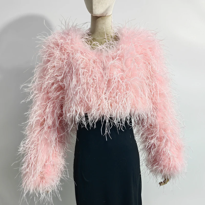 New Style Women's Coat 38 Cm 100% Natural Ostrich Hair Women's Sexy Real Ostrich Feather Ostrich Feather Jacket Long Sleeve