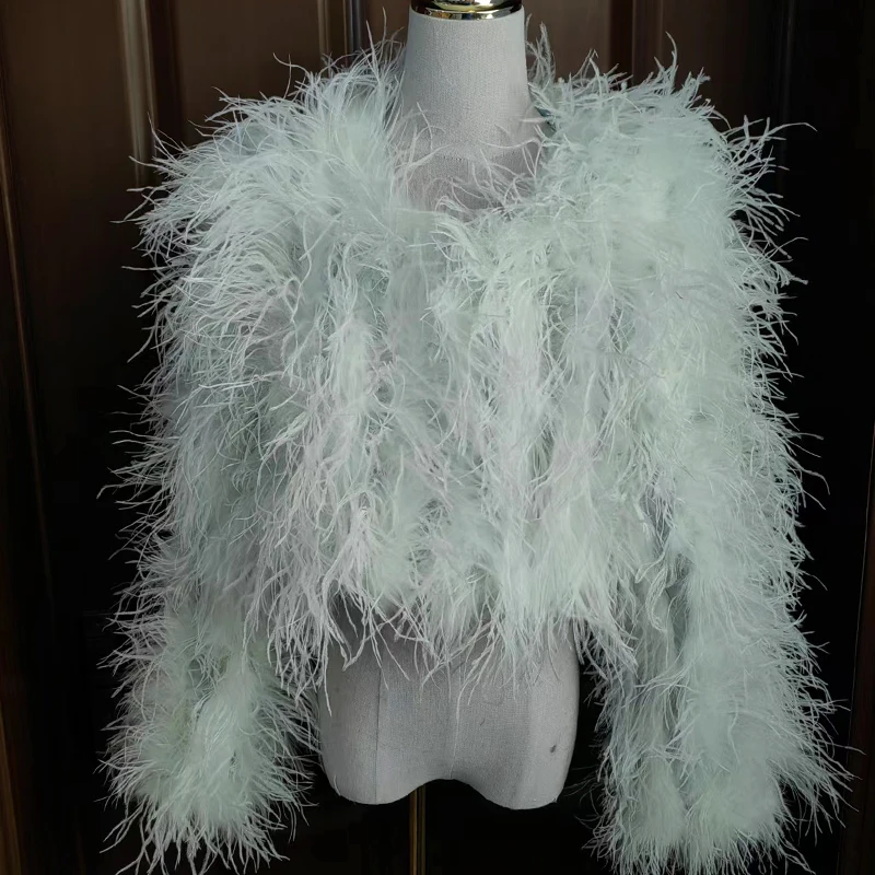 New Style Women's Coat 38 Cm 100% Natural Ostrich Hair Women's Sexy Real Ostrich Feather Ostrich Feather Jacket Long Sleeve