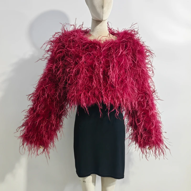 New Style Women's Coat 38 Cm 100% Natural Ostrich Hair Women's Sexy Real Ostrich Feather Ostrich Feather Jacket Long Sleeve