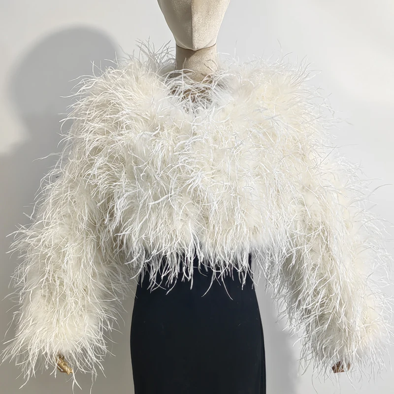 New Style Women's Coat 38 Cm 100% Natural Ostrich Hair Women's Sexy Real Ostrich Feather Ostrich Feather Jacket Long Sleeve