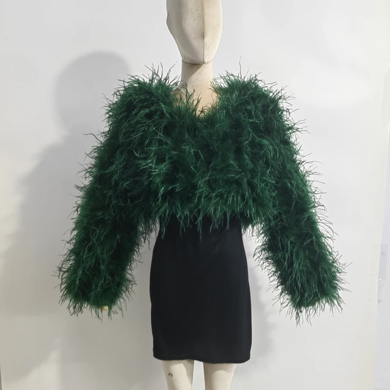 New Style Women's Coat 38 Cm 100% Natural Ostrich Hair Women's Sexy Real Ostrich Feather Ostrich Feather Jacket Long Sleeve