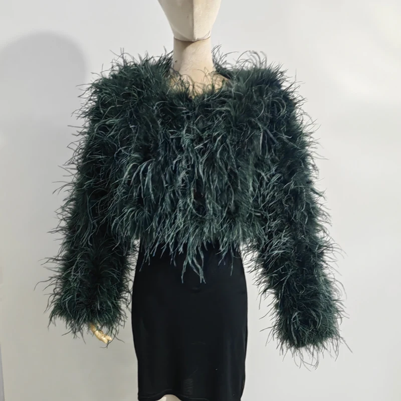 New Style Women's Coat 38 Cm 100% Natural Ostrich Hair Women's Sexy Real Ostrich Feather Ostrich Feather Jacket Long Sleeve