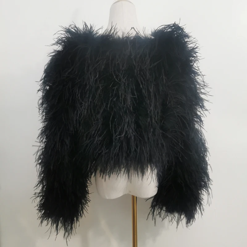 New Style Women's Coat 38 Cm 100% Natural Ostrich Hair Women's Sexy Real Ostrich Feather Ostrich Feather Jacket Long Sleeve