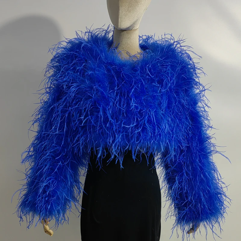 New Style Women's Coat 38 Cm 100% Natural Ostrich Hair Women's Sexy Real Ostrich Feather Ostrich Feather Jacket Long Sleeve