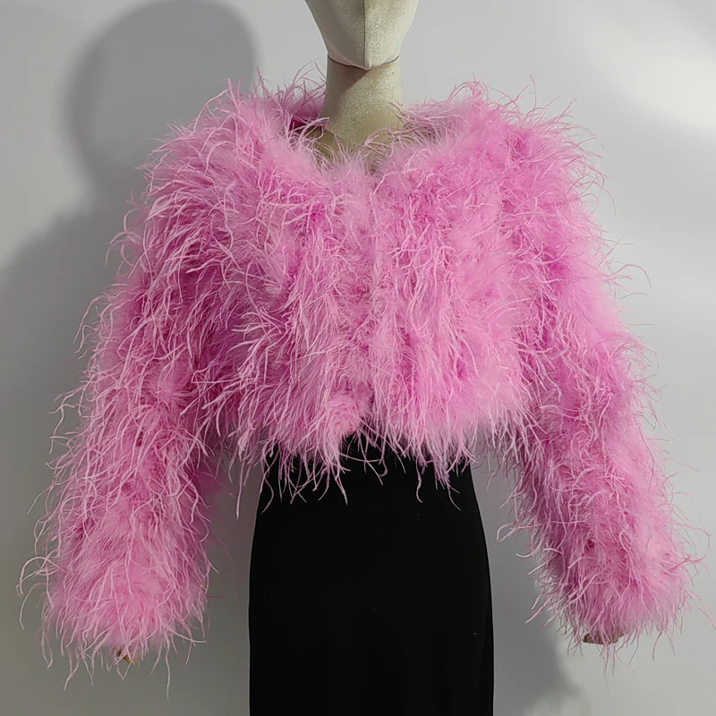 New Style Women's Coat 38 Cm 100% Natural Ostrich Hair Women's Sexy Real Ostrich Feather Ostrich Feather Jacket Long Sleeve