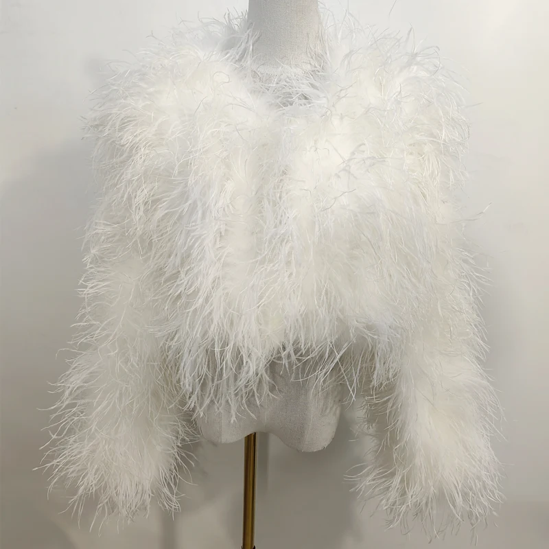 New Style Women's Coat 38 Cm 100% Natural Ostrich Hair Women's Sexy Real Ostrich Feather Ostrich Feather Jacket Long Sleeve