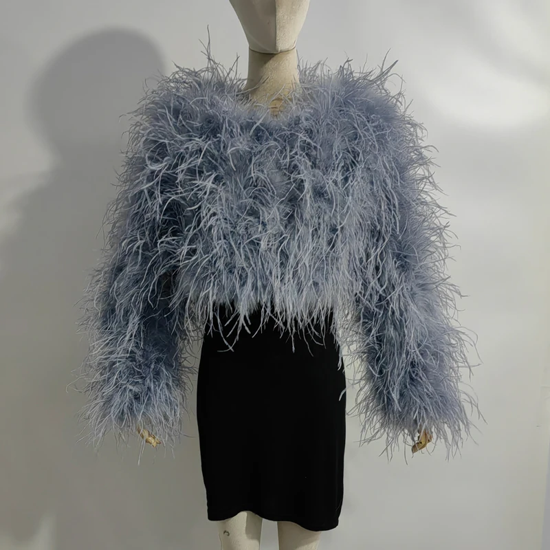 New Style Women's Coat 38 Cm 100% Natural Ostrich Hair Women's Sexy Real Ostrich Feather Ostrich Feather Jacket Long Sleeve