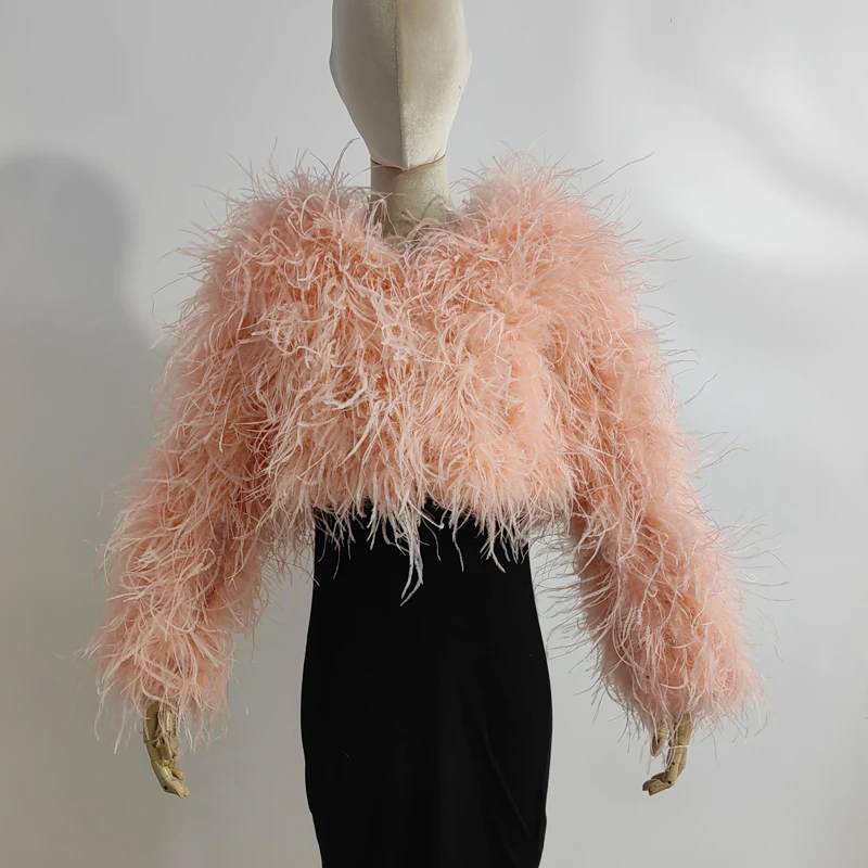 New Style Women's Coat 38 Cm 100% Natural Ostrich Hair Women's Sexy Real Ostrich Feather Ostrich Feather Jacket Long Sleeve