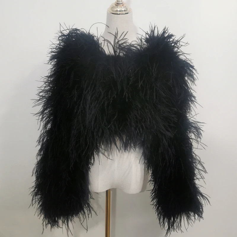 New Style Women's Coat 38 Cm 100% Natural Ostrich Hair Women's Sexy Real Ostrich Feather Ostrich Feather Jacket Long Sleeve