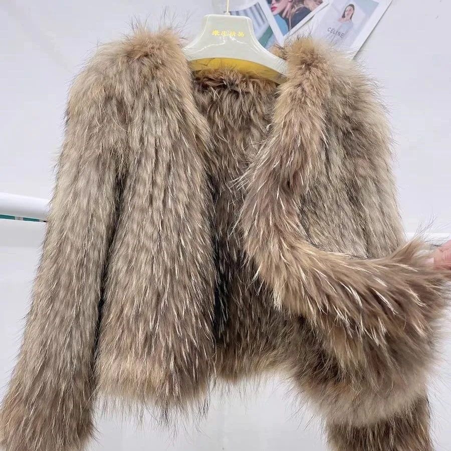 Hot Sales Natural Fur Fashion Short Coat New Raccoon Fur Double Sided Weaving Jacket Encryption Thickening Raccoon Fur Jacket