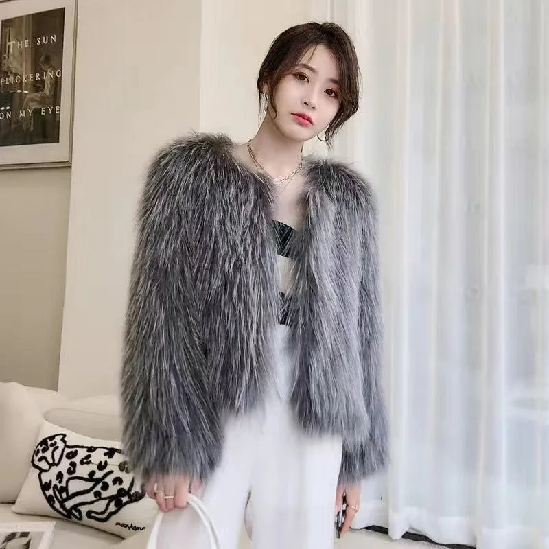 Hot Sales Natural Fur Fashion Short Coat New Raccoon Fur Double Sided Weaving Jacket Encryption Thickening Raccoon Fur Jacket
