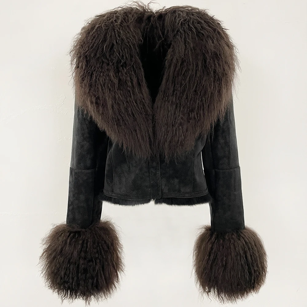 OFTBUY Natural Mongolia Sheep Fur Coat Female Autumn Winter Suede Jacket Women Fashion Short Warm Real Rabbit Fur Liner Clothes
