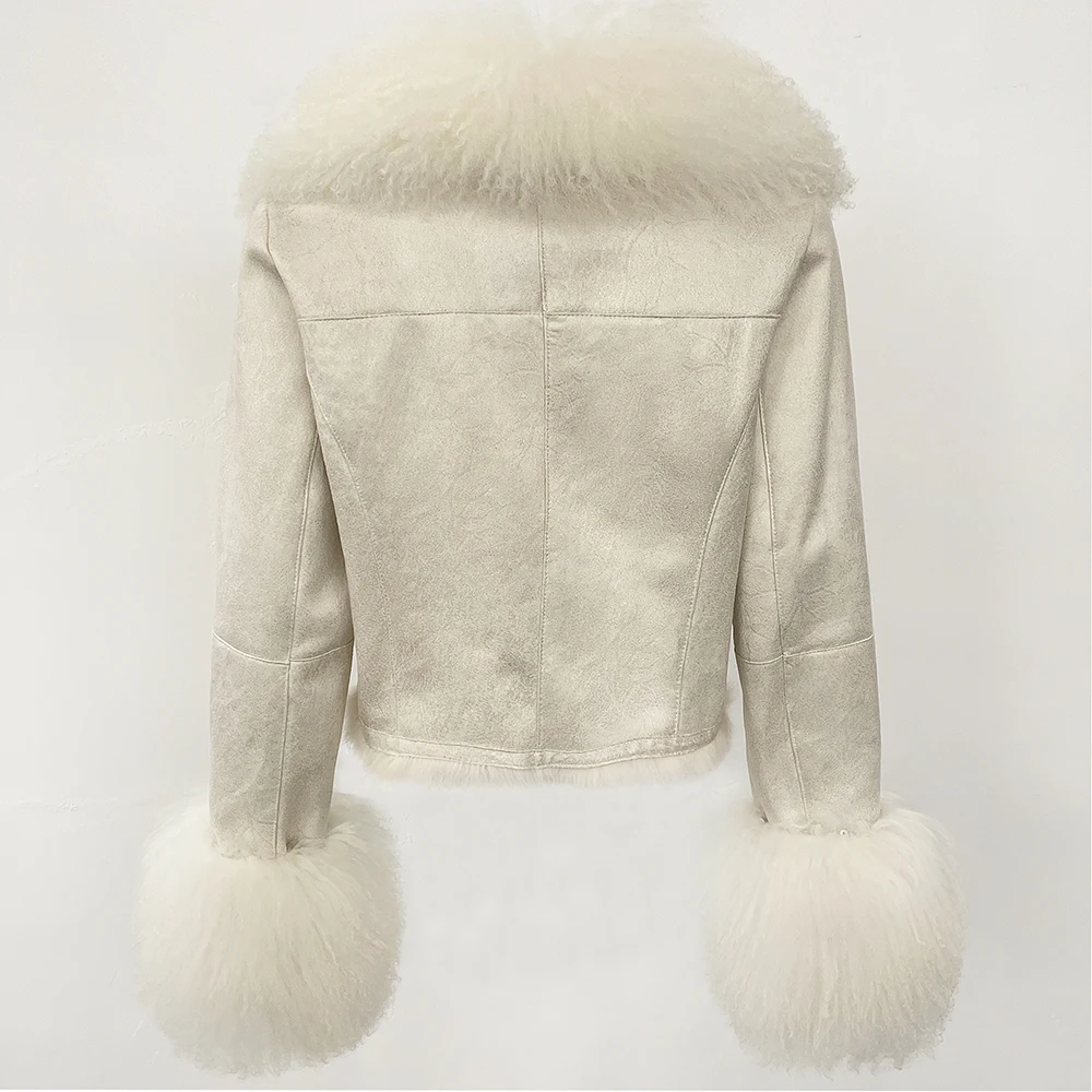 OFTBUY Natural Mongolia Sheep Fur Coat Female Autumn Winter Suede Jacket Women Fashion Short Warm Real Rabbit Fur Liner Clothes