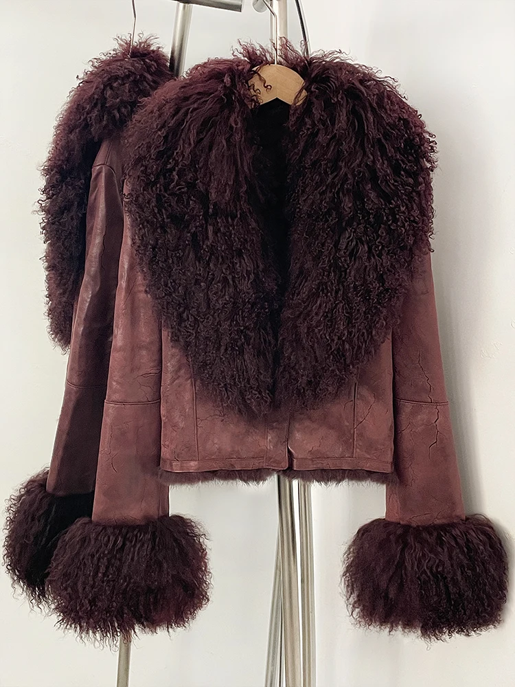 OFTBUY Natural Mongolia Sheep Fur Coat Female Autumn Winter Suede Jacket Women Fashion Short Warm Real Rabbit Fur Liner Clothes