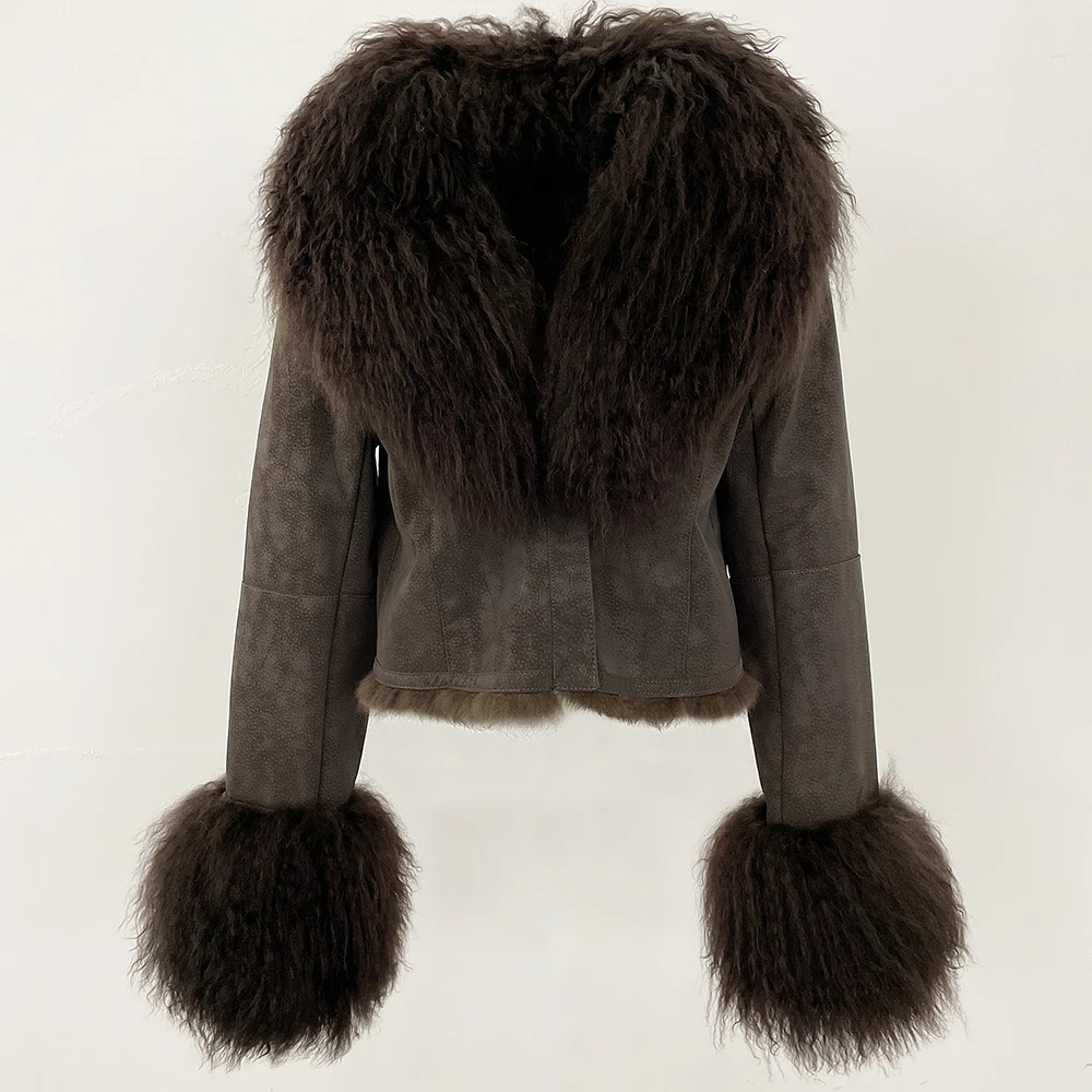 OFTBUY Natural Mongolia Sheep Fur Coat Female Autumn Winter Suede Jacket Women Fashion Short Warm Real Rabbit Fur Liner Clothes