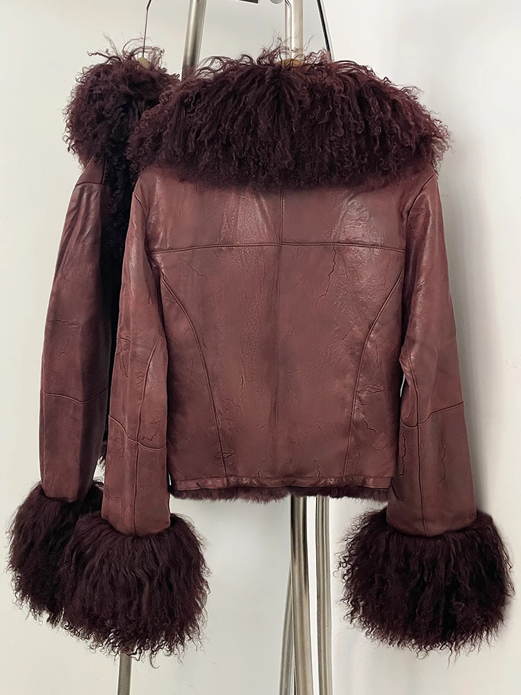 OFTBUY Natural Mongolia Sheep Fur Coat Female Autumn Winter Suede Jacket Women Fashion Short Warm Real Rabbit Fur Liner Clothes