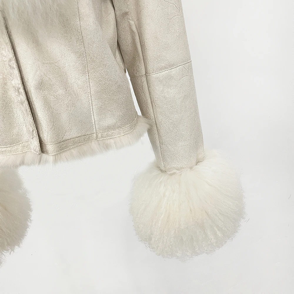 OFTBUY Natural Mongolia Sheep Fur Coat Female Autumn Winter Suede Jacket Women Fashion Short Warm Real Rabbit Fur Liner Clothes